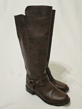 GBG Los Angelos Harlea Womens Brown Leather Knee High Riding Boots Wide Calf 8.5